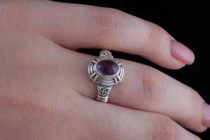 Ring with Triquetra Symbol and Iolite gem Sterling silver handmade Jewelry - vikingworkshop