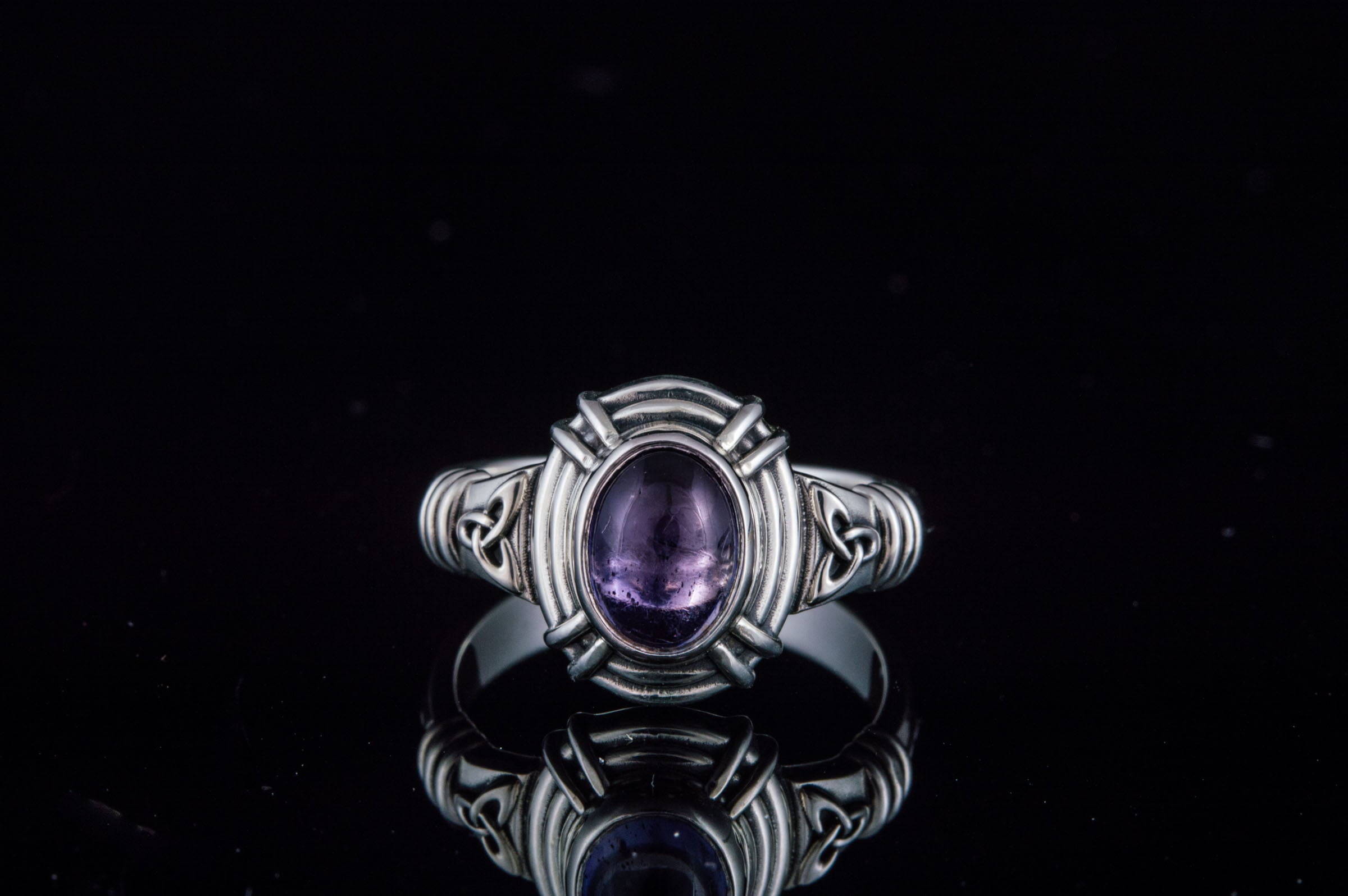 Ring with Triquetra Symbol and Iolite gem Sterling silver handmade Jewelry - vikingworkshop