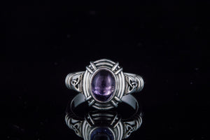 Ring with Triquetra Symbol and Iolite gem Sterling silver handmade Jewelry - vikingworkshop