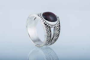 Ring with Garnet Sterling Silver Handmade Jewelry - vikingworkshop