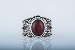 Ring with Garnet Sterling Silver Handmade Jewelry - vikingworkshop