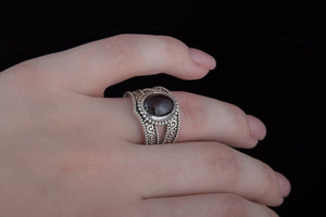 Ring with Garnet Sterling Silver Handmade Jewelry - vikingworkshop