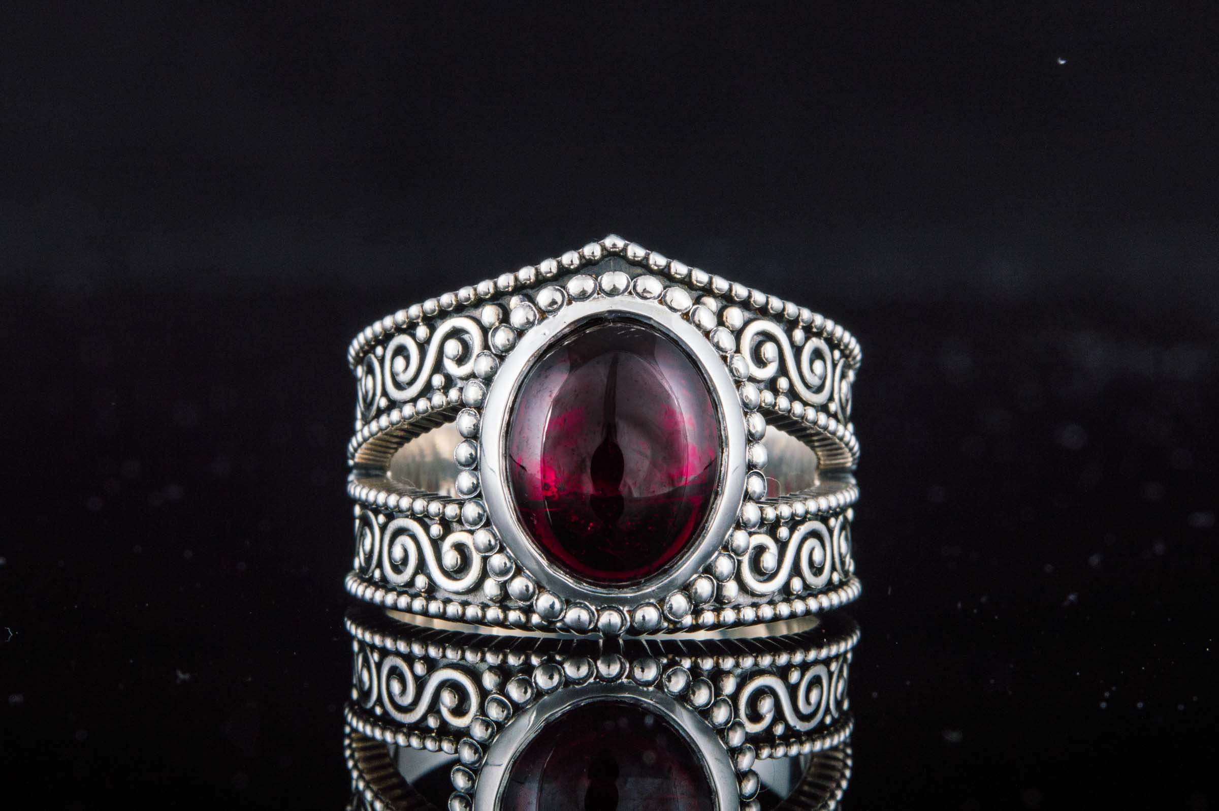 Ring with Garnet Sterling Silver Handmade Jewelry - vikingworkshop