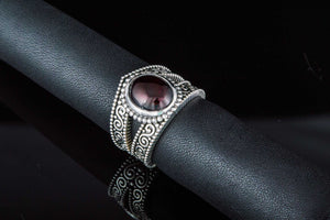 Ring with Garnet Sterling Silver Handmade Jewelry - vikingworkshop