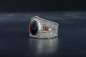 Ring with Garnet Sterling Silver Handmade Jewelry - vikingworkshop