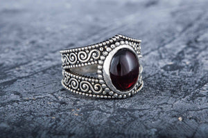 Ring with Garnet Sterling Silver Handmade Jewelry - vikingworkshop