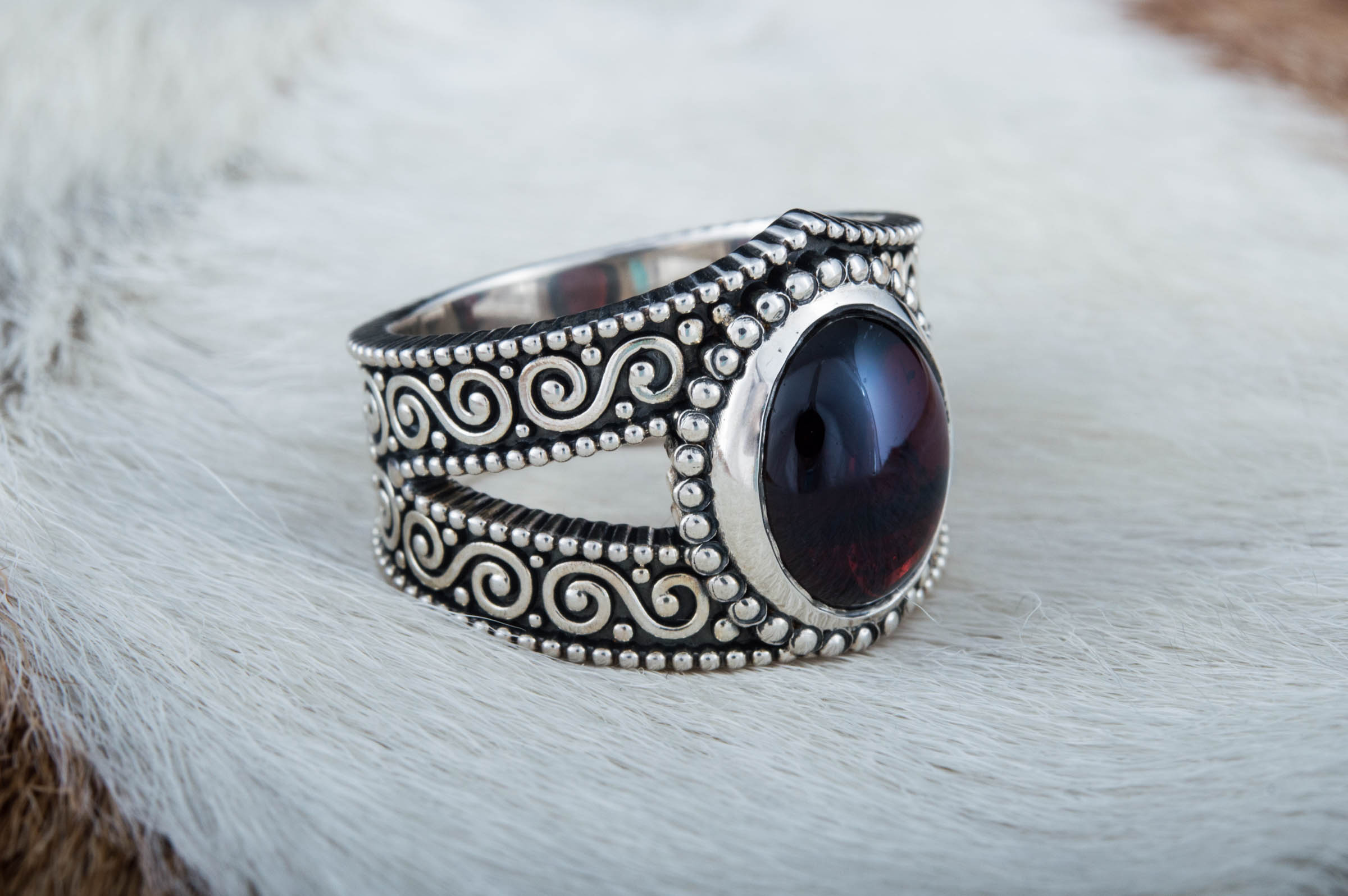 Ring with Garnet Sterling Silver Handmade Jewelry - vikingworkshop