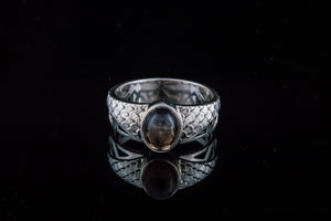 Ring with squama and Smoky Quartz gem Sterling silver handmade Jewelry - vikingworkshop