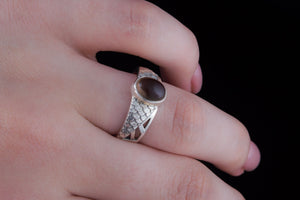 Ring with squama and Smoky Quartz gem Sterling silver handmade Jewelry - vikingworkshop