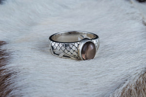 Ring with squama and Smoky Quartz gem Sterling silver handmade Jewelry - vikingworkshop