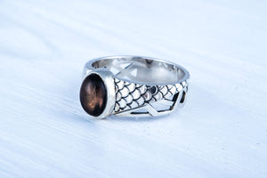 Ring with squama and Smoky Quartz gem Sterling silver handmade Jewelry - vikingworkshop