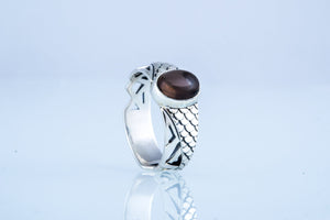 Ring with squama and Smoky Quartz gem Sterling silver handmade Jewelry - vikingworkshop