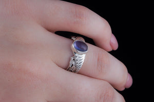 Ring with Feathers and Iolite gem Sterling silver handmade Jewelry - vikingworkshop