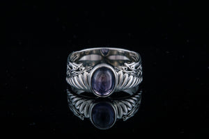 Ring with Feathers and Iolite gem Sterling silver handmade Jewelry - vikingworkshop