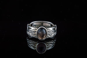 Ring with Tree bark and Smoky quartz gem Sterling silver handmade Jewelry V02 - vikingworkshop