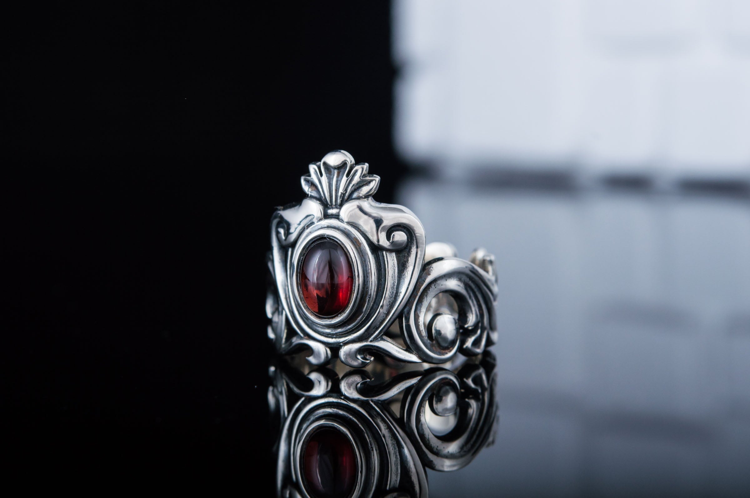 Ring with Garnet Sterling Silver Handmade Fashion Jewelry - vikingworkshop