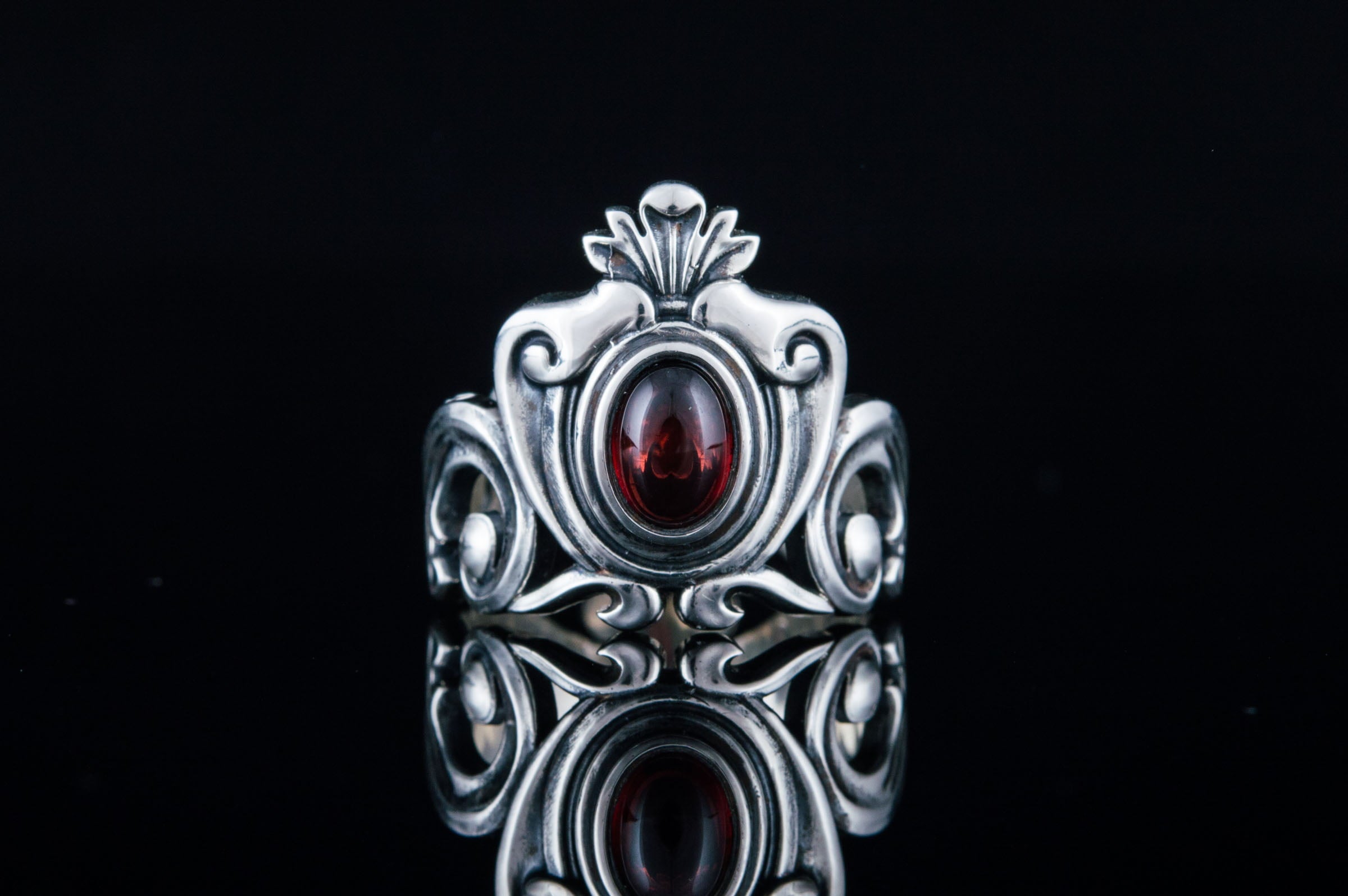 Ring with Garnet Sterling Silver Handmade Fashion Jewelry - vikingworkshop