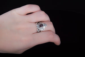 Ring with Garnet Sterling Silver Handmade Fashion Jewelry - vikingworkshop