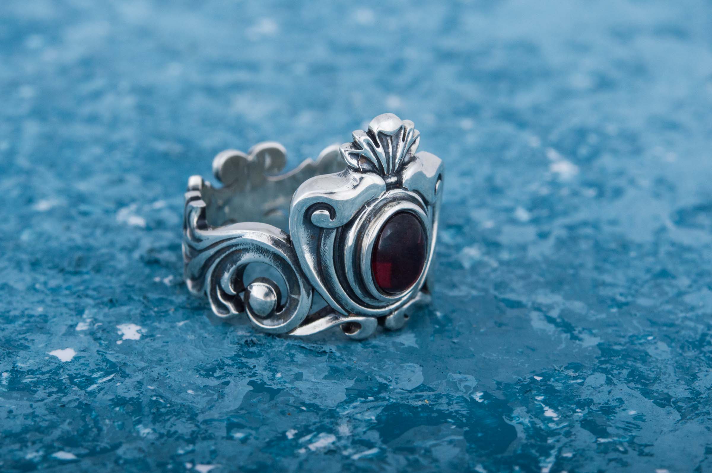 Ring with Garnet Sterling Silver Handmade Fashion Jewelry - vikingworkshop