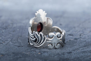 Ring with Garnet Sterling Silver Handmade Fashion Jewelry - vikingworkshop