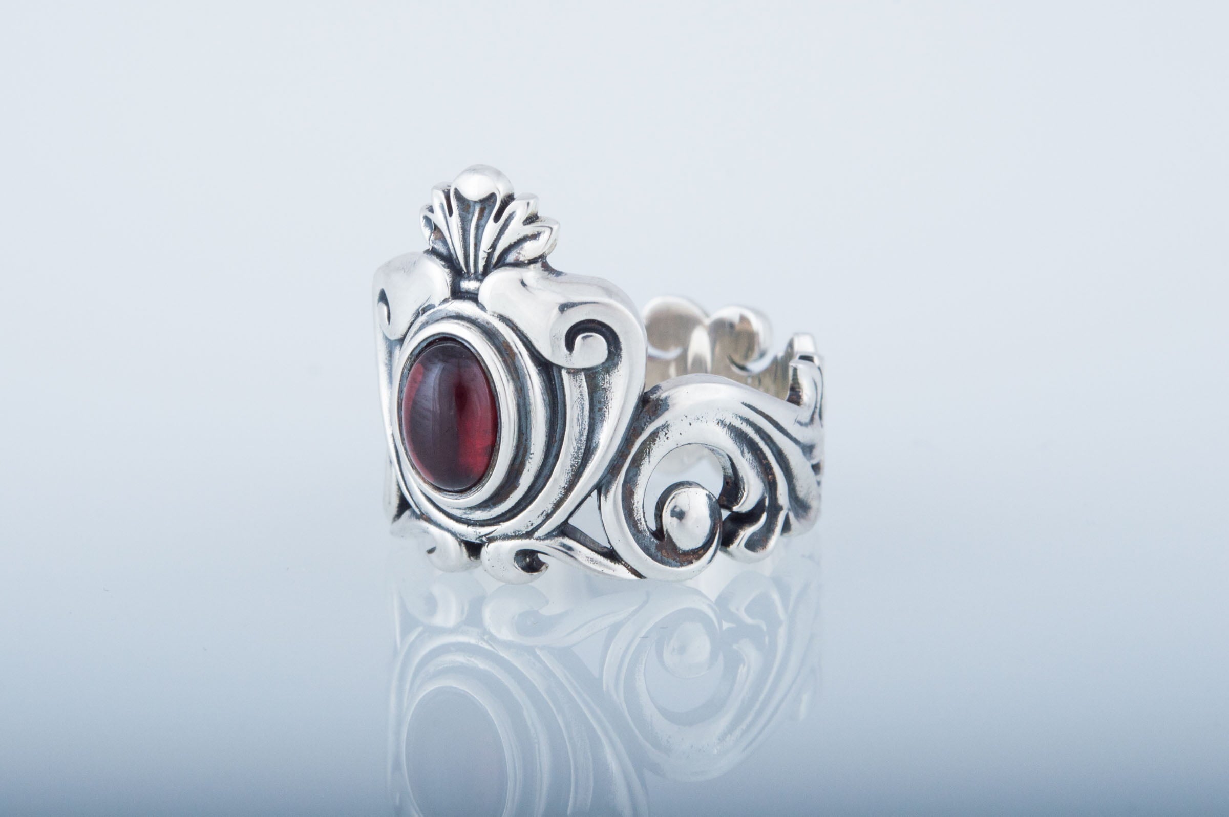 Ring with Garnet Sterling Silver Handmade Fashion Jewelry - vikingworkshop