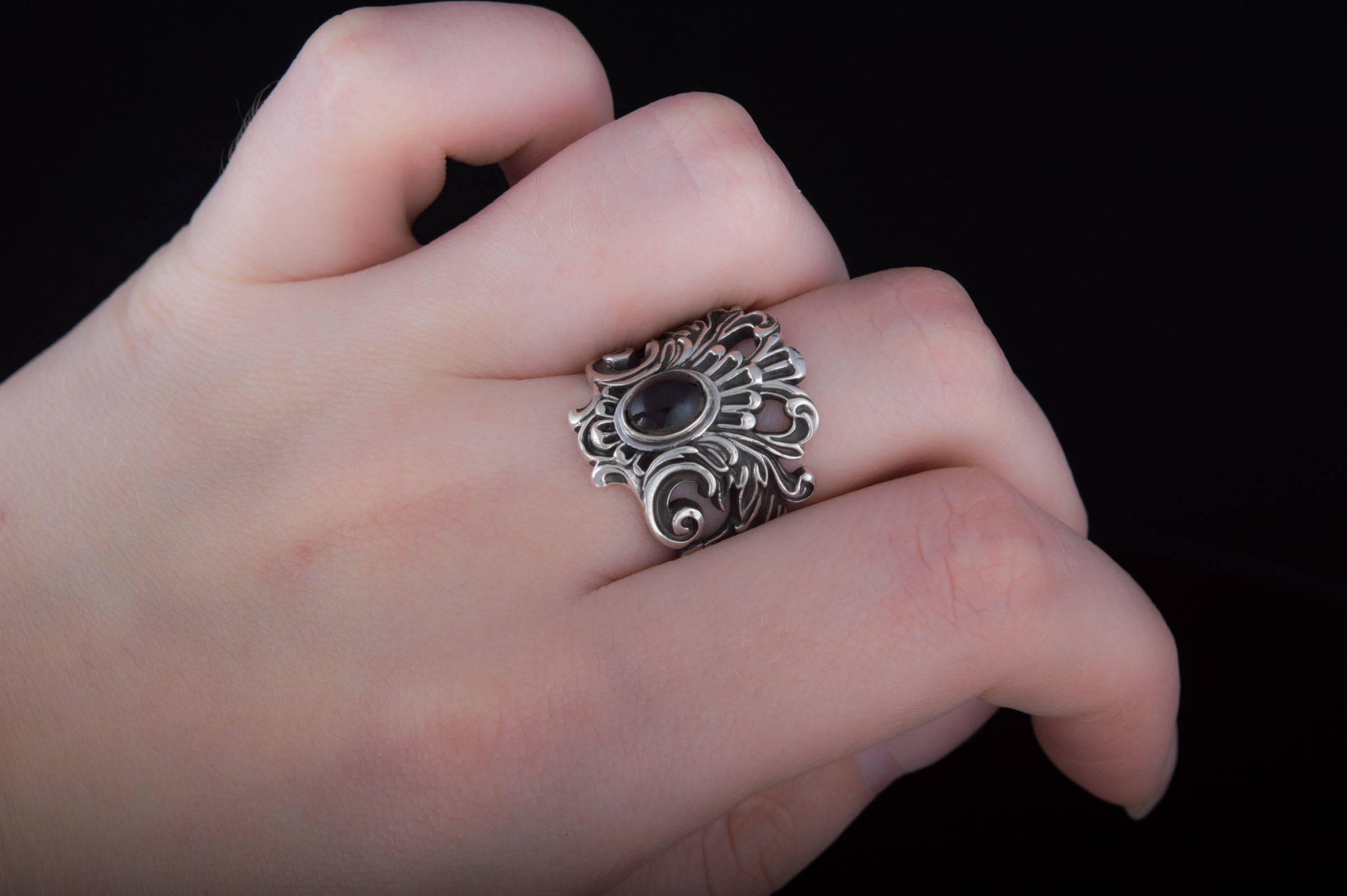 Handmade Ring with Garnet Sterling Silver Fashion Jewelry - vikingworkshop