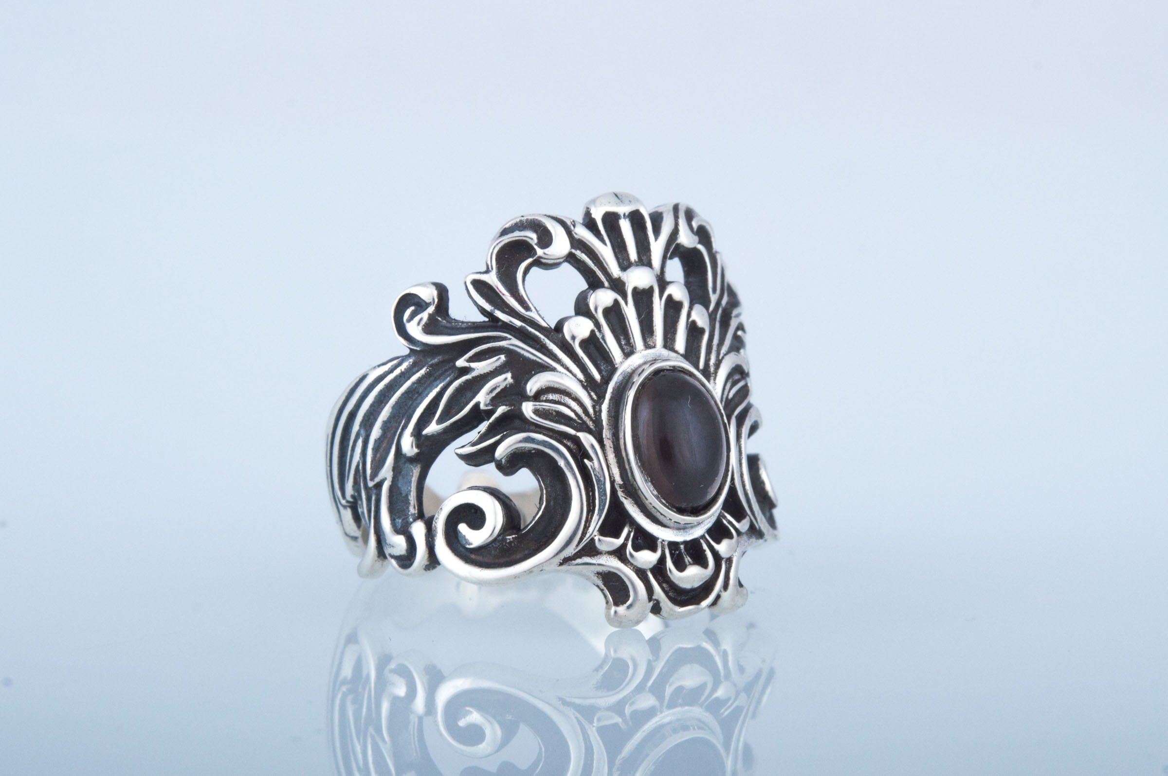 Handmade Ring with Garnet Sterling Silver Fashion Jewelry - vikingworkshop