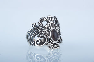 Handmade Ring with Garnet Sterling Silver Fashion Jewelry - vikingworkshop