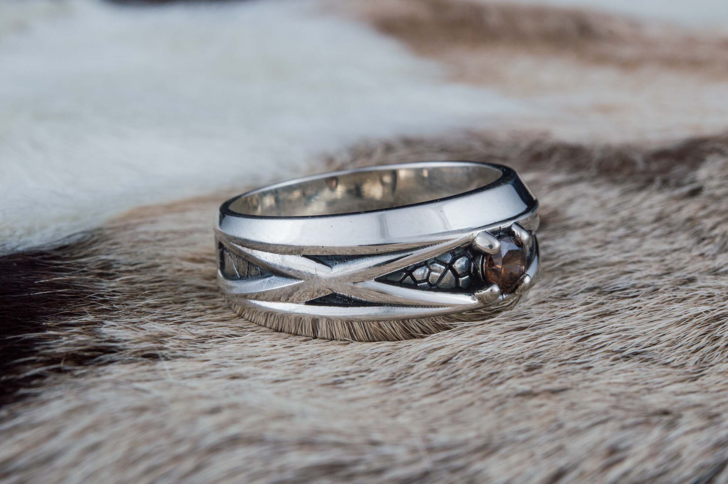 Handmade Ring with Cubic Zirconia Gem Sterling Silver Jewelry - vikingworkshop