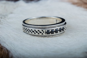 Handmade ring with black Cubic Zirconia Sterling Silver Jewelry - vikingworkshop