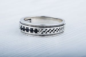 Handmade ring with black Cubic Zirconia Sterling Silver Jewelry - vikingworkshop