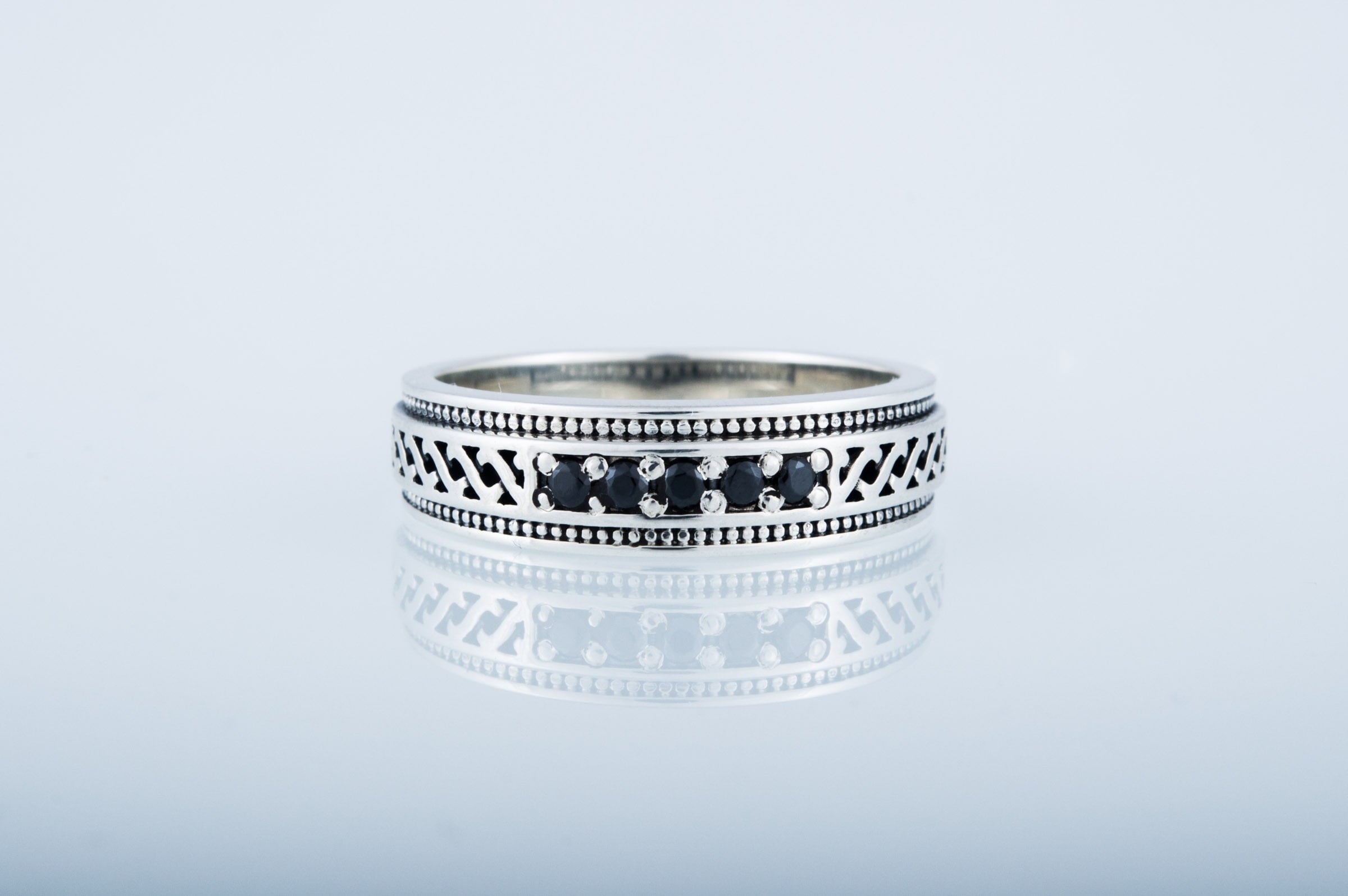 Handmade ring with black Cubic Zirconia Sterling Silver Jewelry - vikingworkshop