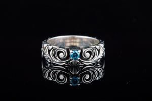 Handmade Fashion RIng with Blue Cubic Zirconia Sterling Silver Jewelry - vikingworkshop