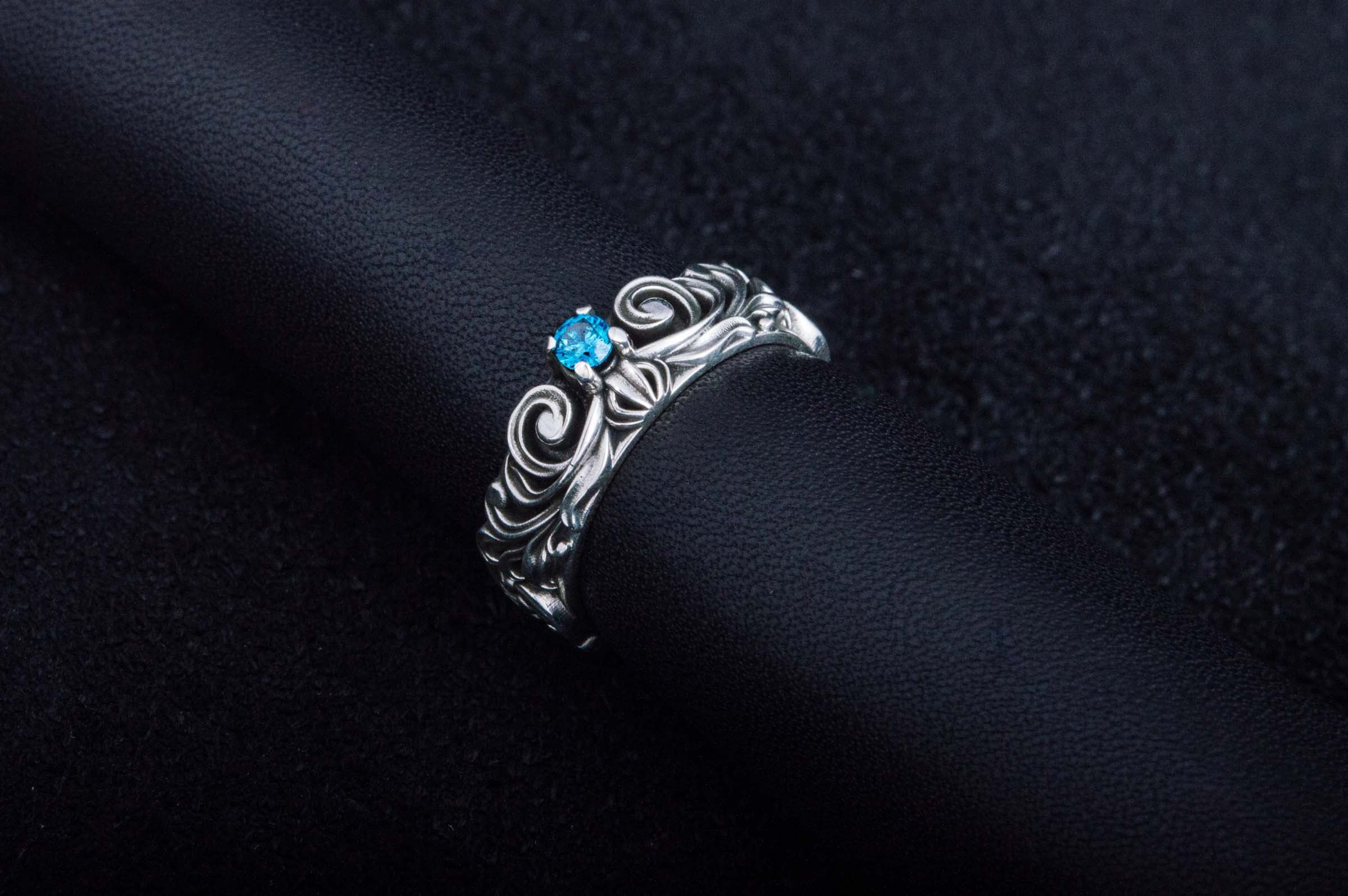 Handmade Fashion RIng with Blue Cubic Zirconia Sterling Silver Jewelry - vikingworkshop