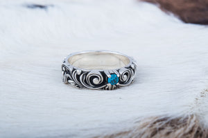 Handmade Fashion RIng with Blue Cubic Zirconia Sterling Silver Jewelry - vikingworkshop