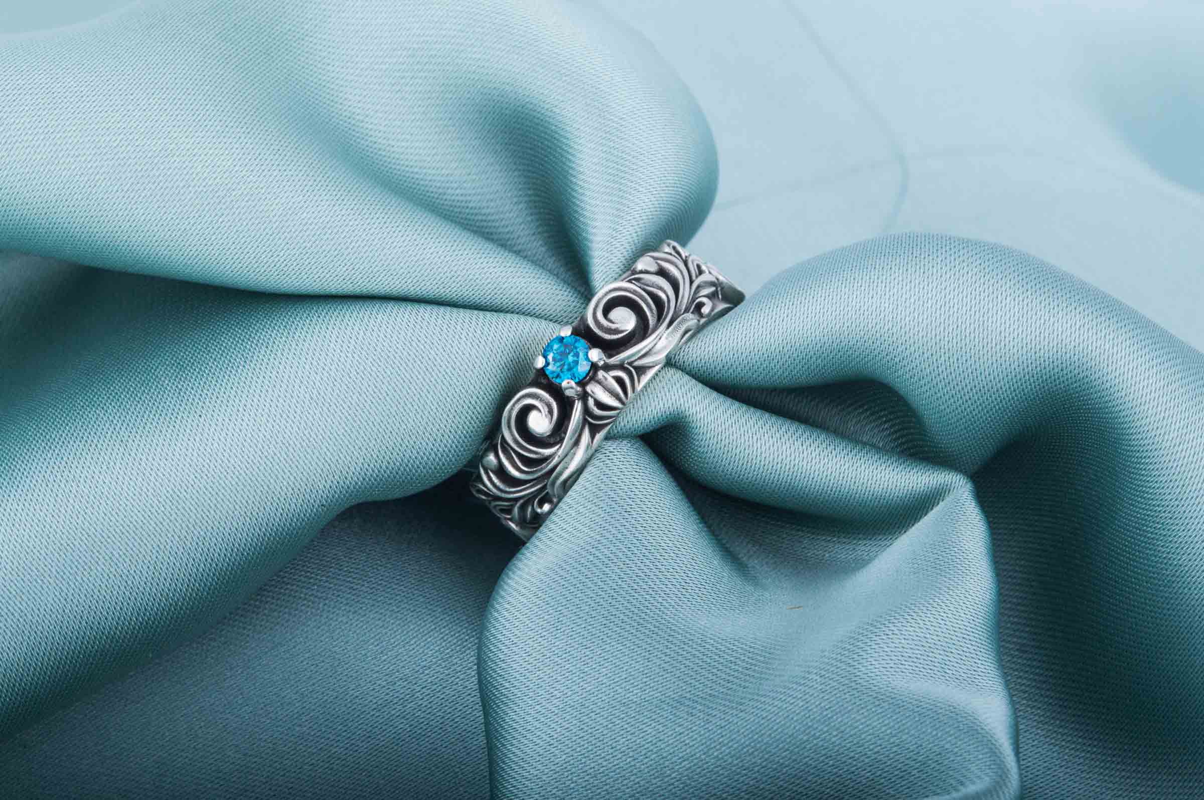 Handmade Fashion RIng with Blue Cubic Zirconia Sterling Silver Jewelry - vikingworkshop