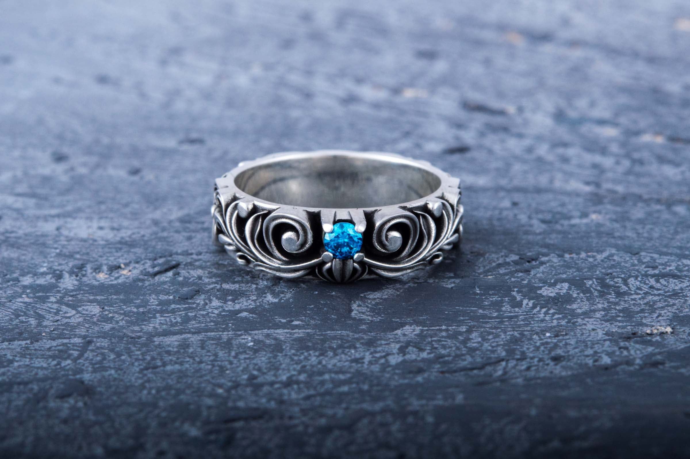 Handmade Fashion RIng with Blue Cubic Zirconia Sterling Silver Jewelry - vikingworkshop