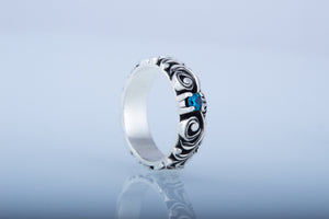 Handmade Fashion RIng with Blue Cubic Zirconia Sterling Silver Jewelry - vikingworkshop