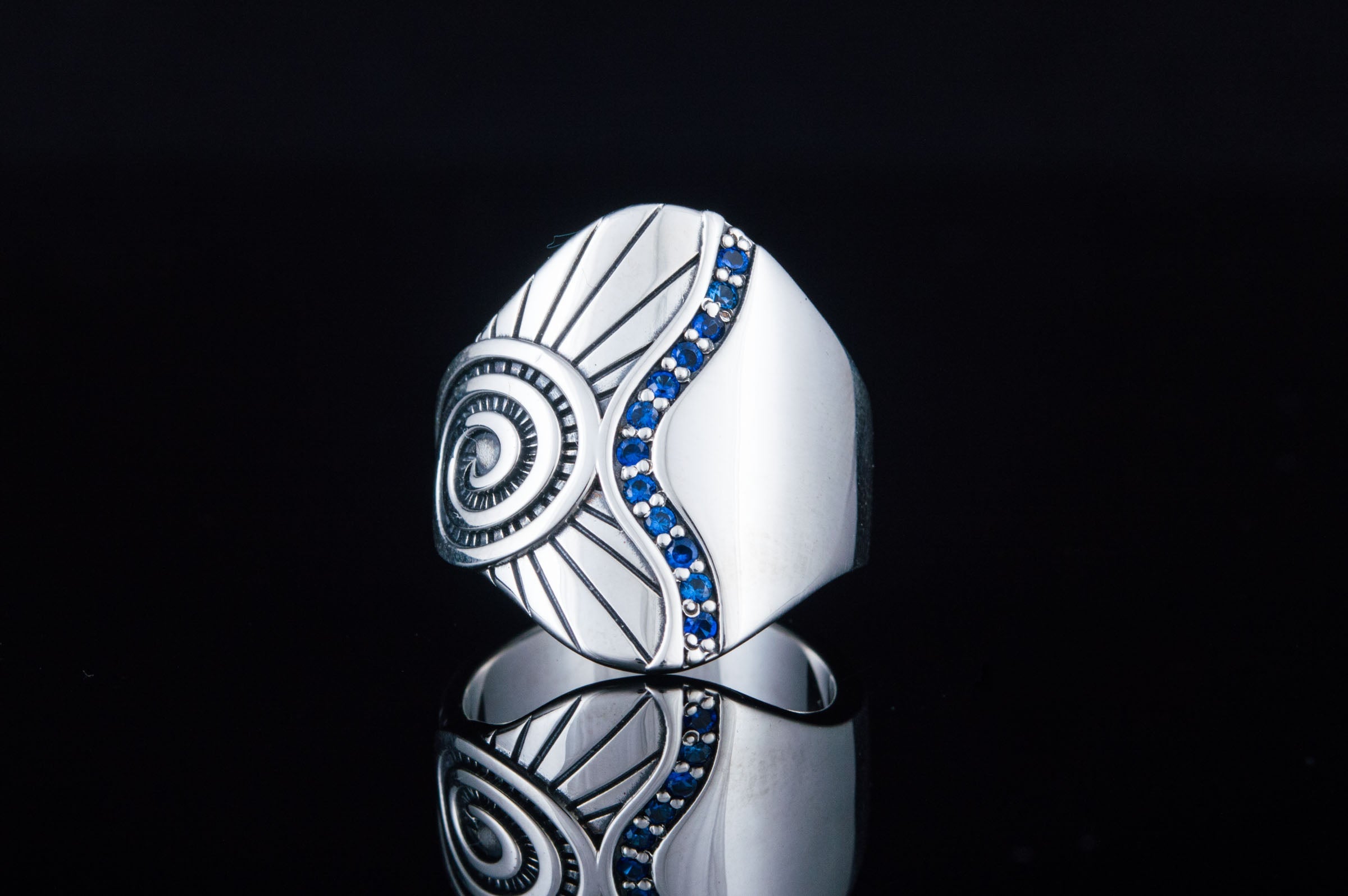 Boho Fashion Ring with Cubic Zirconia Sterling Silver Handmade Jewelry - vikingworkshop