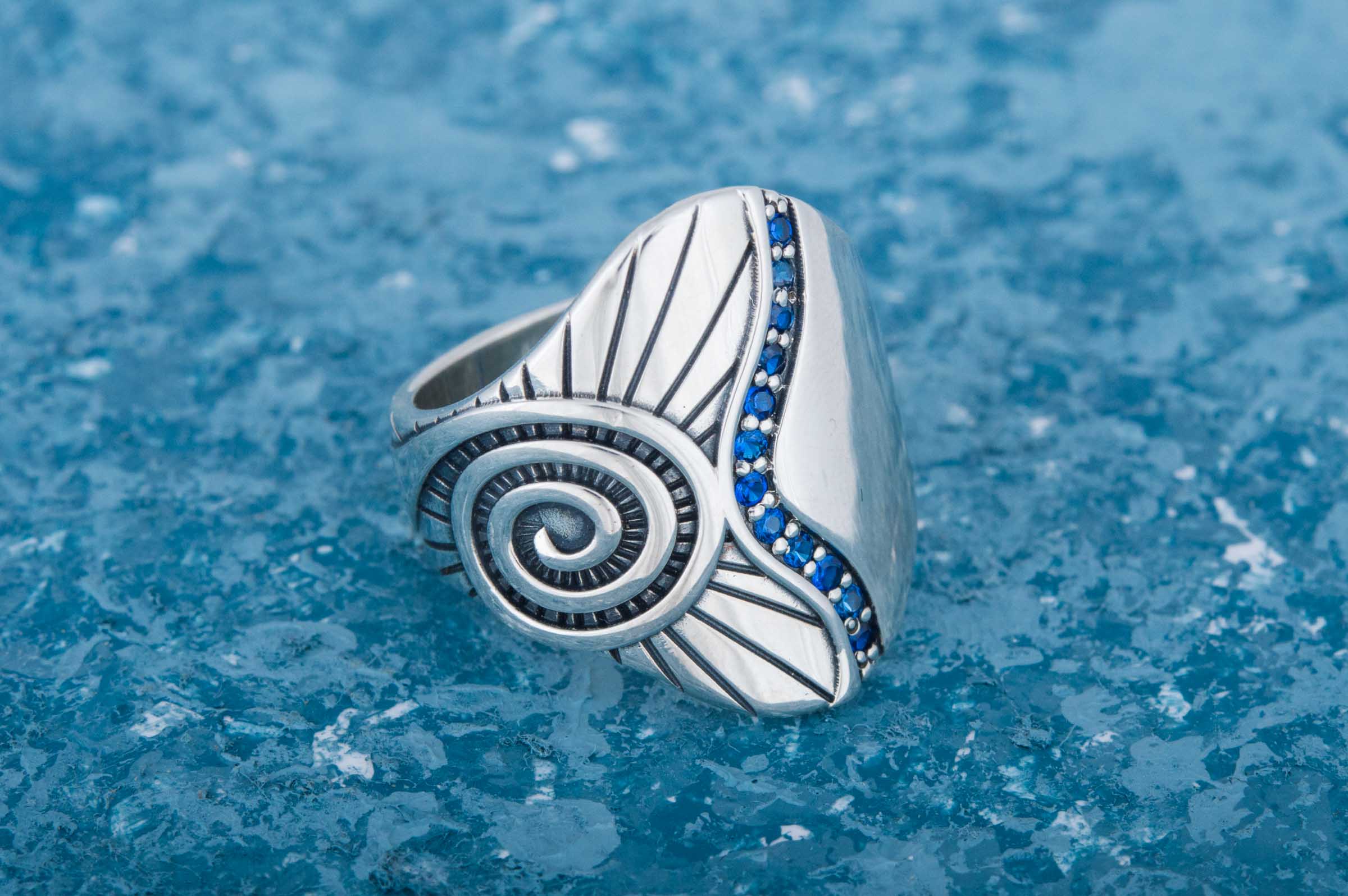 Boho Fashion Ring with Cubic Zirconia Sterling Silver Handmade Jewelry - vikingworkshop