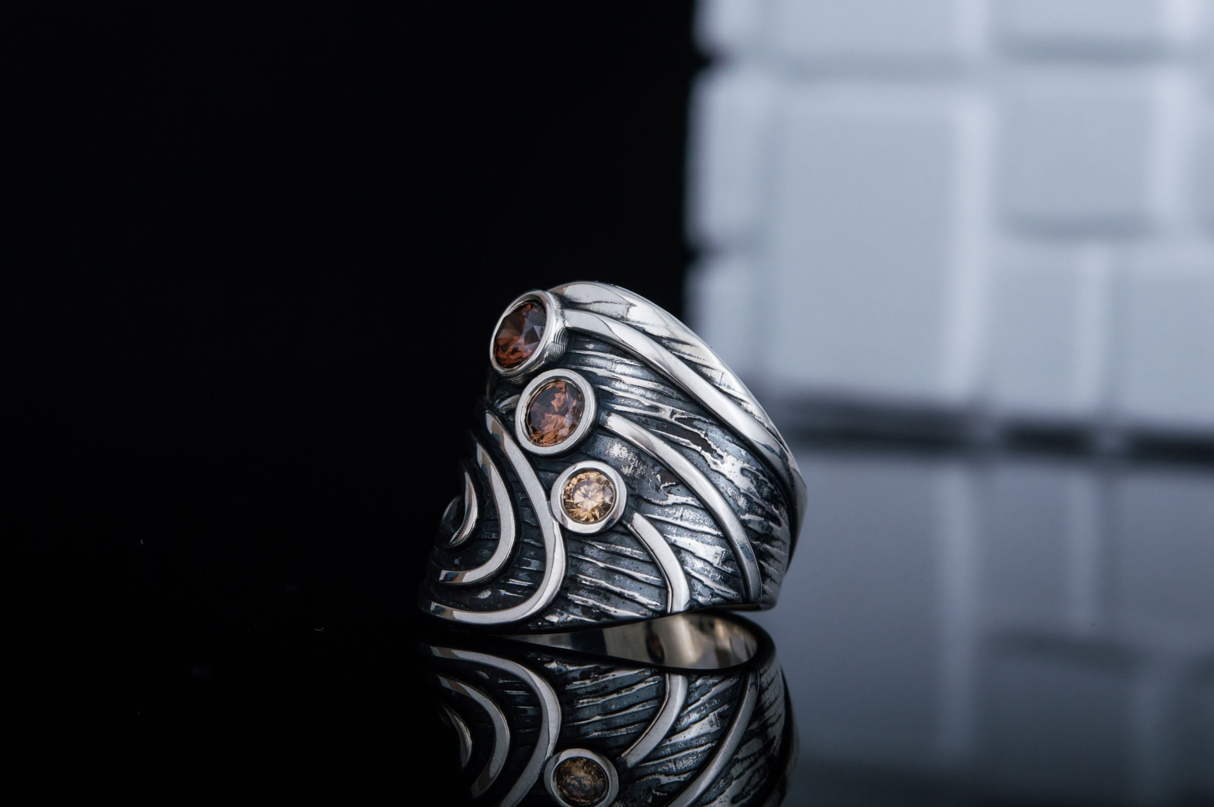 Boho Ring with Gems Sterling Silver Handmade Fashion Jewelry - vikingworkshop