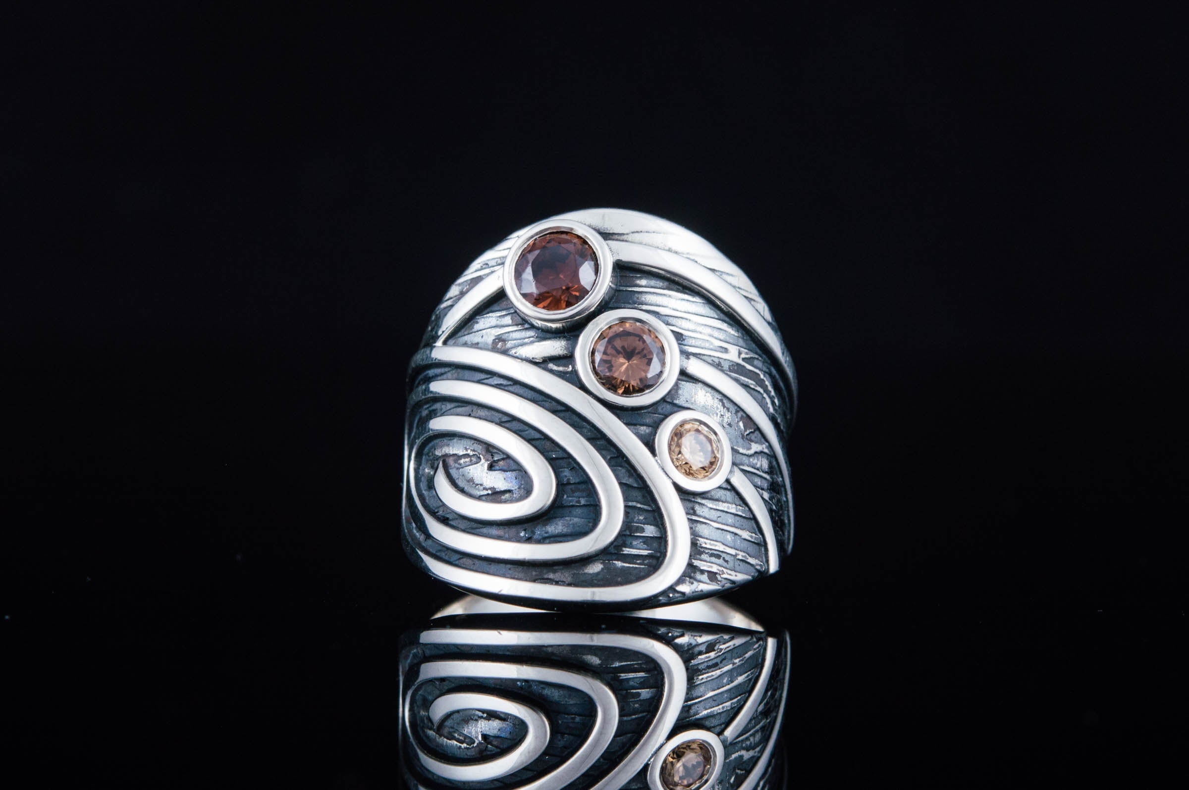 Boho Ring with Gems Sterling Silver Handmade Fashion Jewelry - vikingworkshop