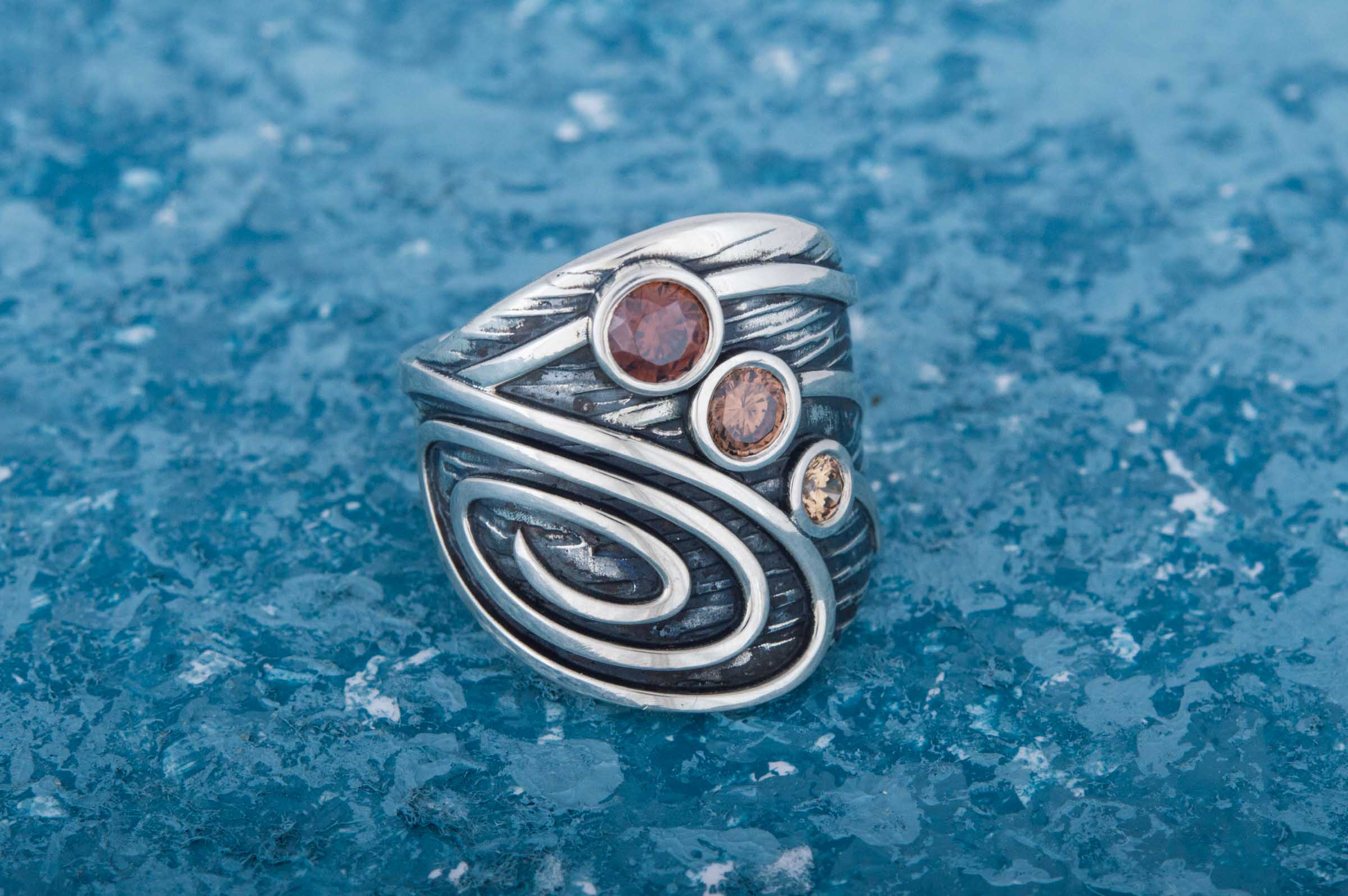 Boho Ring with Gems Sterling Silver Handmade Fashion Jewelry - vikingworkshop