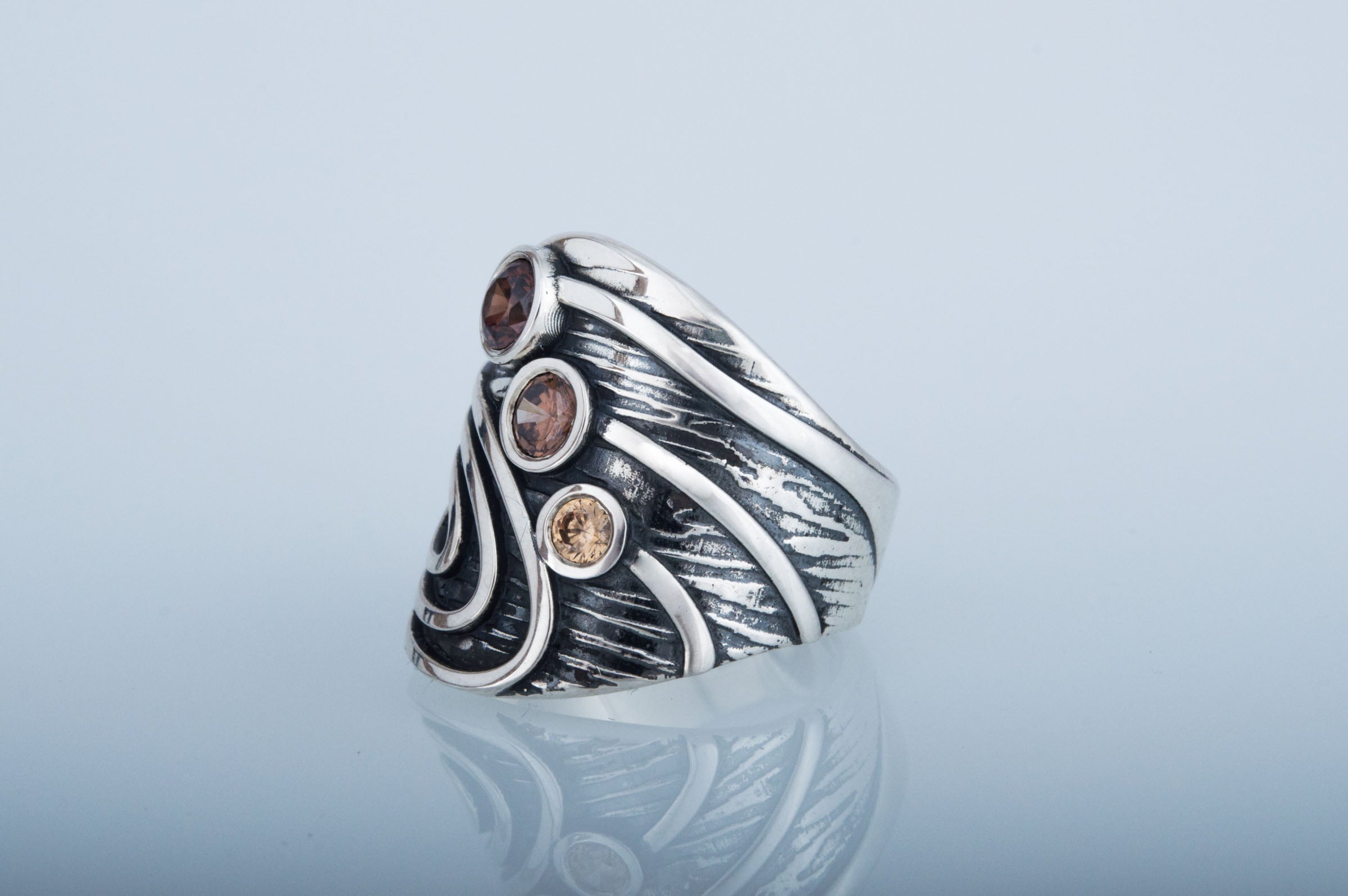 Boho Ring with Gems Sterling Silver Handmade Fashion Jewelry - vikingworkshop