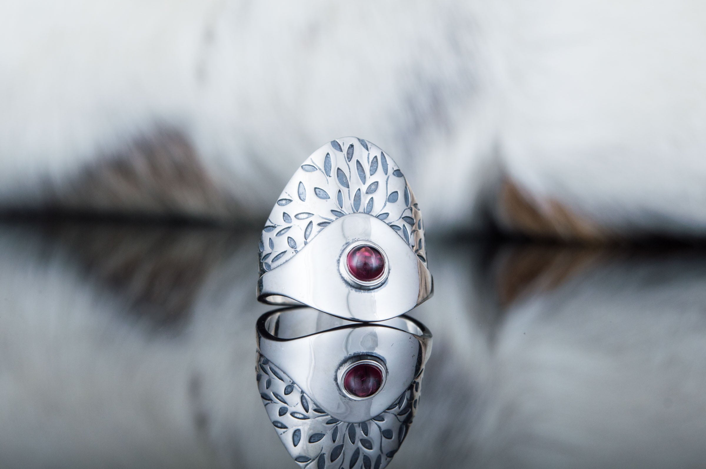 Fashion Ring with Garnet Sterling Silver Jewelry - vikingworkshop