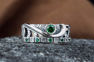 Ring with Green CZ Sterling Silver Fashion Jewelry - vikingworkshop