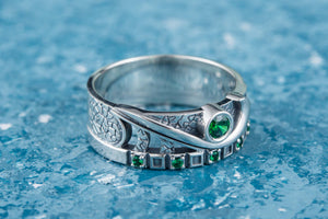 Ring with Green CZ Sterling Silver Fashion Jewelry - vikingworkshop