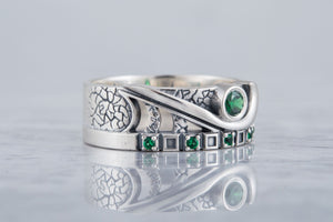 Ring with Green CZ Sterling Silver Fashion Jewelry - vikingworkshop