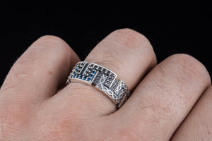 Ring with CZ and Ornament Sterling Silver Fashion Jewelry - vikingworkshop