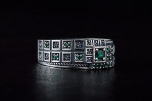 Ring with Green CZ and Ornament Sterling Silver Fashion Jewelry - vikingworkshop